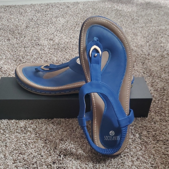 SoCoSands Blue Comfort Slip-On Sandals | Gold‎ AccentSize 40 (Fits 8–8.5) - Picture 1 of 6